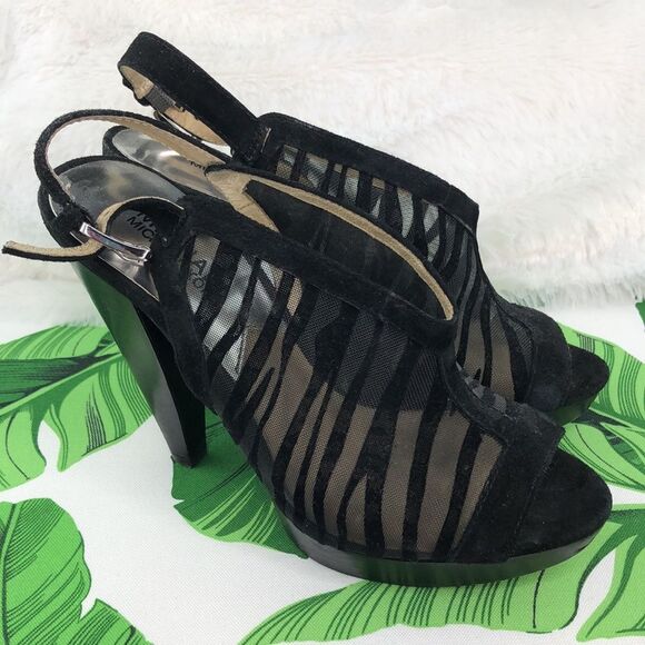 Michael Kors Black Zebra Peep Toe Wedge Heels 7 - Picture 4 of 13